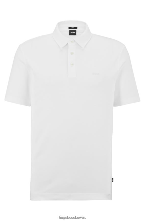 4TFNJN3232 أبيض Hugo Boss قميص بولو من القطن العضوي بقصة ضيقة مع طباعة شعار هوغو باللون الأبيض
