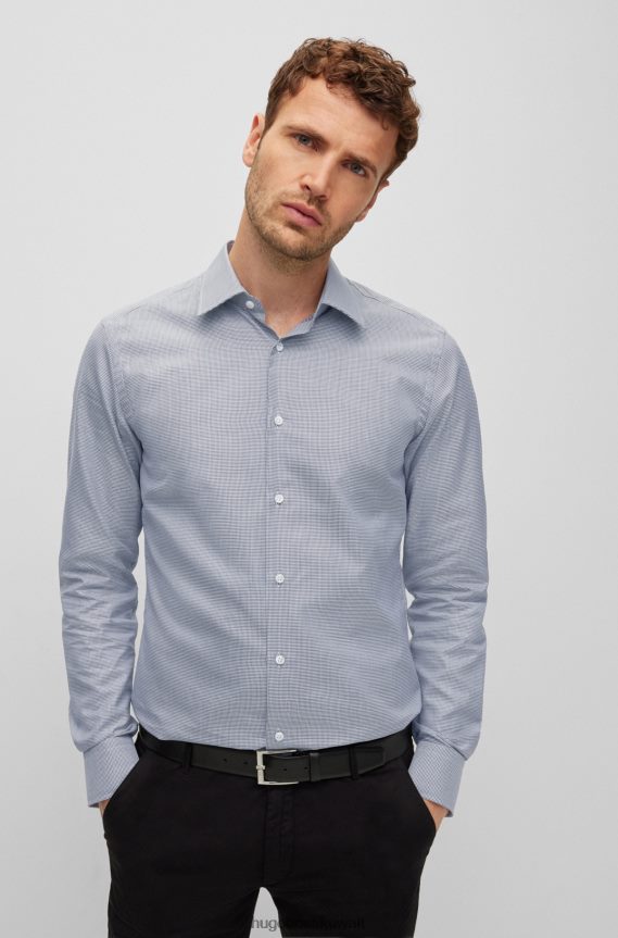 4TFNJN3236 منقوشة سوداء Hugo Boss قميص Hugo ذو المقاس النحيف مصنوع من قطن الجرو الإيطالي باللون الأسود