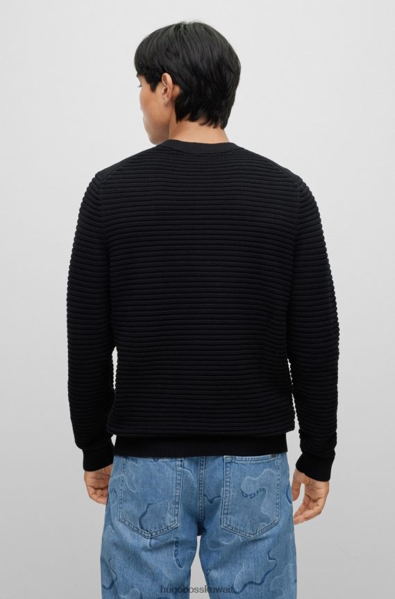 4TFNJN3239 أسود Hugo Boss سترة متماسكة من القطن العضوي باللون الأسود