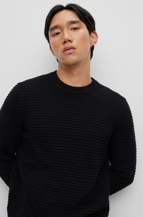 4TFNJN3239 أسود Hugo Boss سترة متماسكة من القطن العضوي باللون الأسود