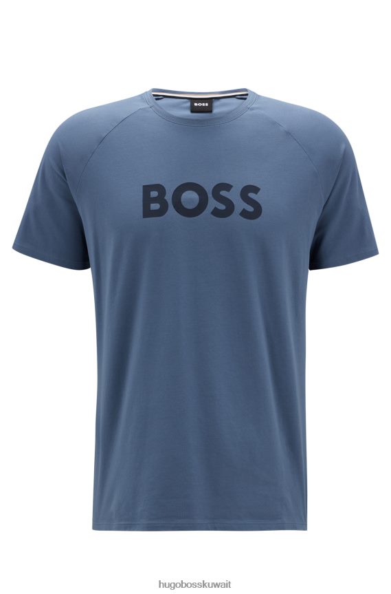 4TFNJN3241 أزرق Hugo Boss تيشيرت بيجامة بطبعة شعار الماركة من Hugo باللون الأزرق مصنوع من قطن الجيرسيه المطاطي