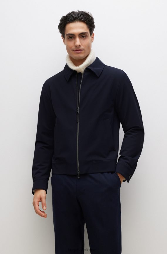 4TFNJN3242 أزرق غامق Hugo Boss جاكيت Hugo بسحاب وقصة ضيقة من القماش المطاطي باللون الأزرق الداكن