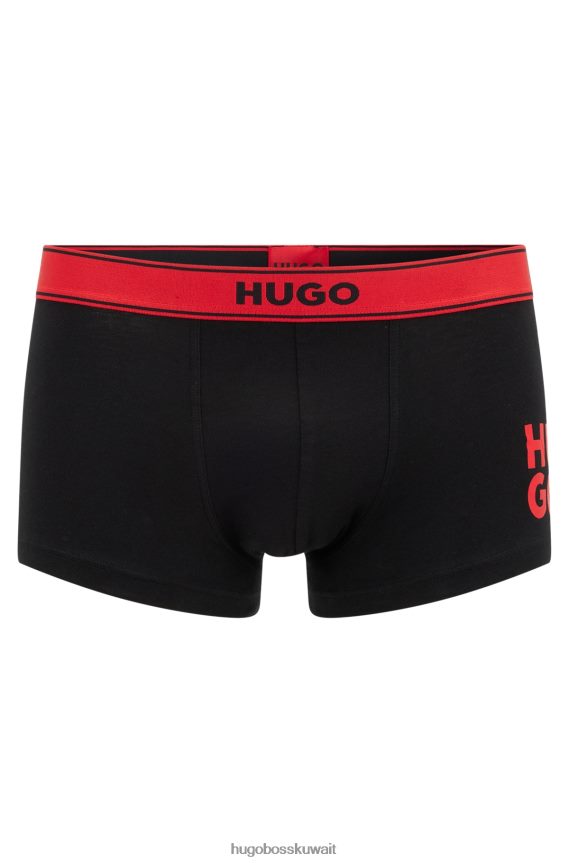 4TFNJN3243 أسود Hugo Boss سروال من القطن المطاطي مع شعار مكدس باللون الأسود