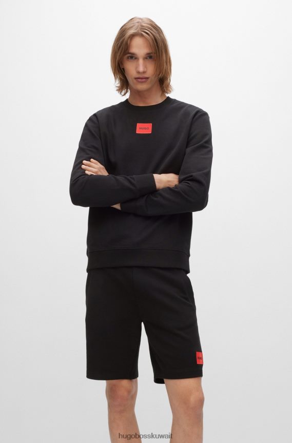 4TFNJN3244 أسود Hugo Boss سويت شيرت من قطن تيري باللون الأسود مع شعار هوغو باللون الأحمر