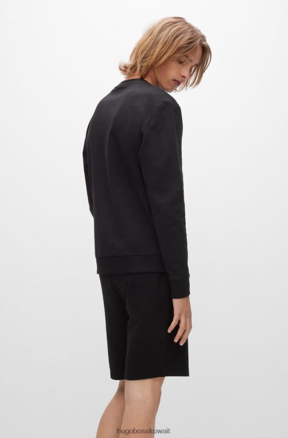 4TFNJN3244 أسود Hugo Boss سويت شيرت من قطن تيري باللون الأسود مع شعار هوغو باللون الأحمر