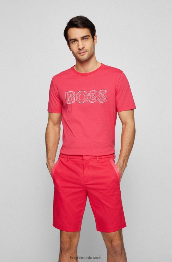 4TFNJN3247 لون القرنفل Hugo Boss تيشيرت هوغو من الجيرسي القطني الوردي ذو المقاس العادي مع شعار فني