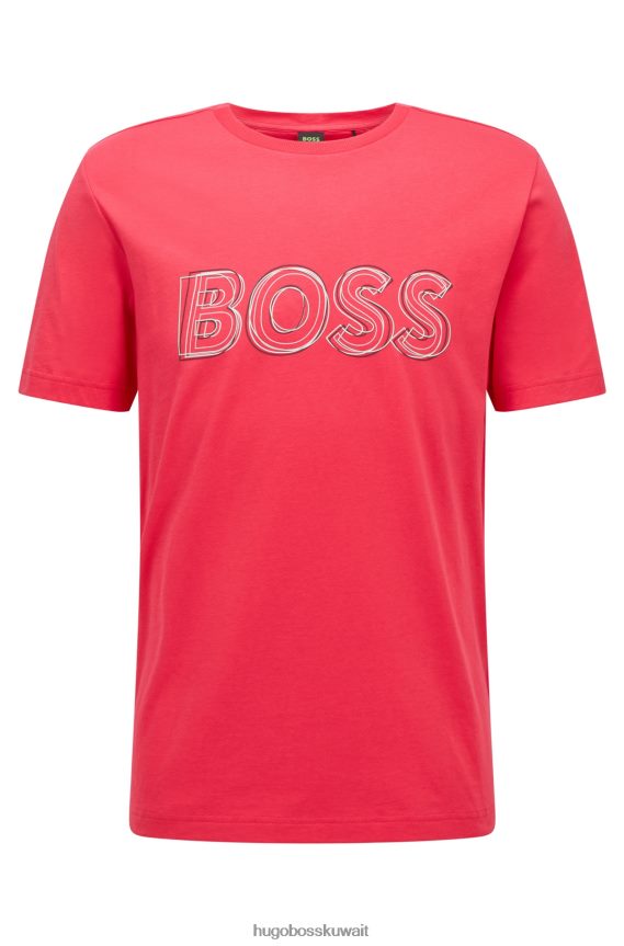 4TFNJN3247 لون القرنفل Hugo Boss تيشيرت هوغو من الجيرسي القطني الوردي ذو المقاس العادي مع شعار فني