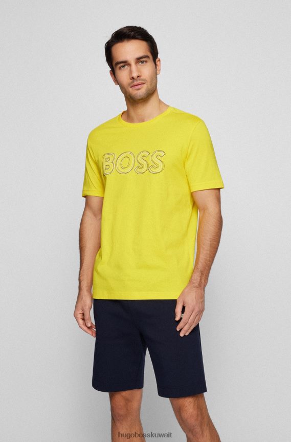 4TFNJN3248 أصفر Hugo Boss تيشيرت هوغو من الجيرسي القطني ذو المقاس العادي مع شعار فني باللون الأصفر