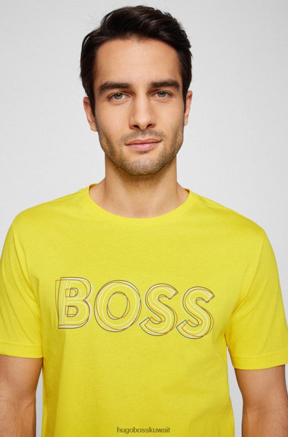 4TFNJN3248 أصفر Hugo Boss تيشيرت هوغو من الجيرسي القطني ذو المقاس العادي مع شعار فني باللون الأصفر