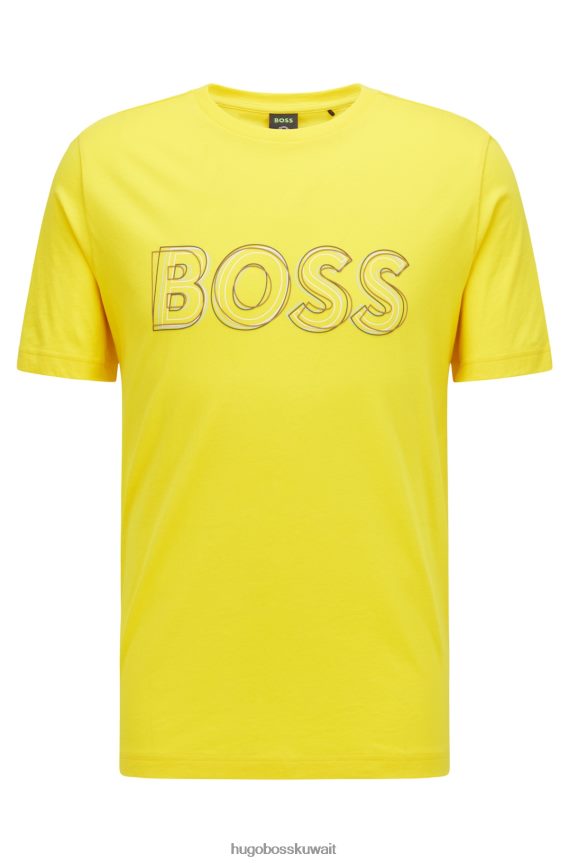 4TFNJN3248 أصفر Hugo Boss تيشيرت هوغو من الجيرسي القطني ذو المقاس العادي مع شعار فني باللون الأصفر