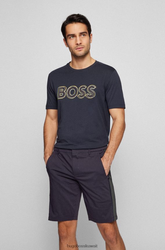 4TFNJN3249 أزرق غامق Hugo Boss تي شيرت من الجيرسي القطني بقصة عادية مع شعار عمل فني باللون الأزرق الداكن