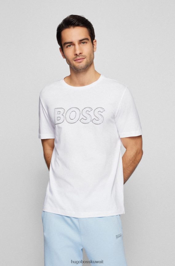 4TFNJN3250 أبيض Hugo Boss تي شيرت أبيض من الجيرسي القطني بقصة عادية مع شعار Hugo الفني