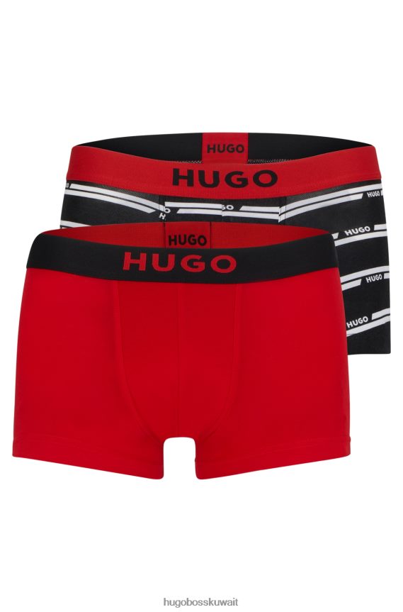 4TFNJN3255 أسود أحمر Hugo Boss حزمة من قطعتين من السراويل الداخلية بشعار الماركة من القطن المطاطي باللون الأسود