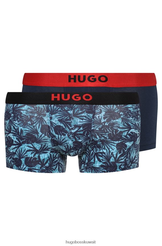 4TFNJN3257 أزرق فاتح Hugo Boss حزمة من قطعتين من السراويل الداخلية بشعار الماركة من قطن هوغو المطاطي باللون الأزرق الفاتح