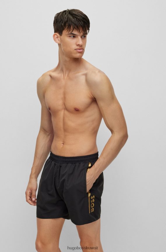 4TFNJN3258 أسود Hugo Boss شورت سباحة أسود من مادة معاد تدويرها من Hugo مع شريط وشعار