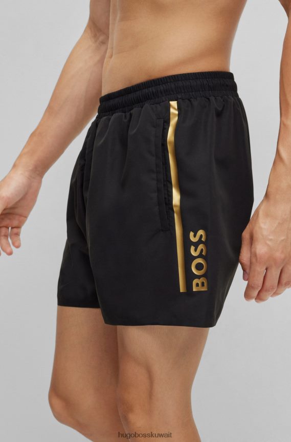4TFNJN3258 أسود Hugo Boss شورت سباحة أسود من مادة معاد تدويرها من Hugo مع شريط وشعار
