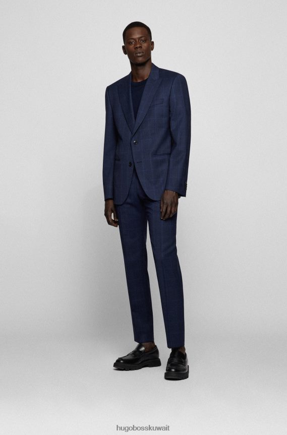 4TFNJN3263 أزرق غامق Hugo Boss بدلة بقصّة ضيّقة من الصوف البكر المرن والمرن باللون الأزرق الداكن من سيرج هوغو