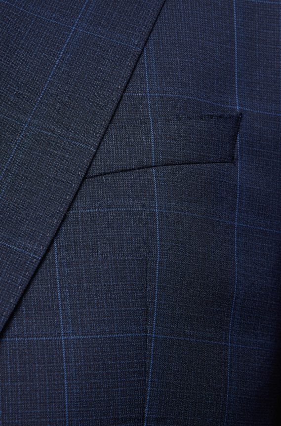 4TFNJN3263 أزرق غامق Hugo Boss بدلة بقصّة ضيّقة من الصوف البكر المرن والمرن باللون الأزرق الداكن من سيرج هوغو