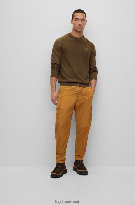 4TFNJN3265 برتقالي قاتم Hugo Boss هوغو بنطلون كارغو برتقالي داكن مدبب من قماش مجعد