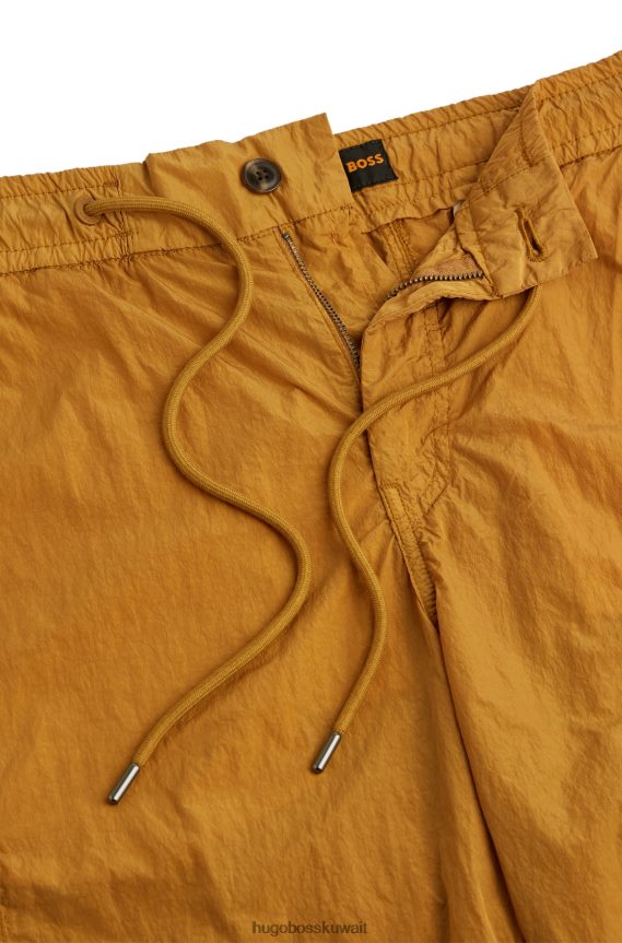 4TFNJN3265 برتقالي قاتم Hugo Boss هوغو بنطلون كارغو برتقالي داكن مدبب من قماش مجعد