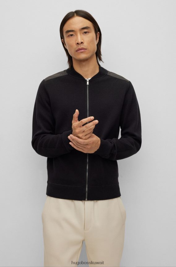 4TFNJN3270 أسود Hugo Boss سترة هوغو السوداء ذات الوجهين بسحاب مع حشوات مبطنة