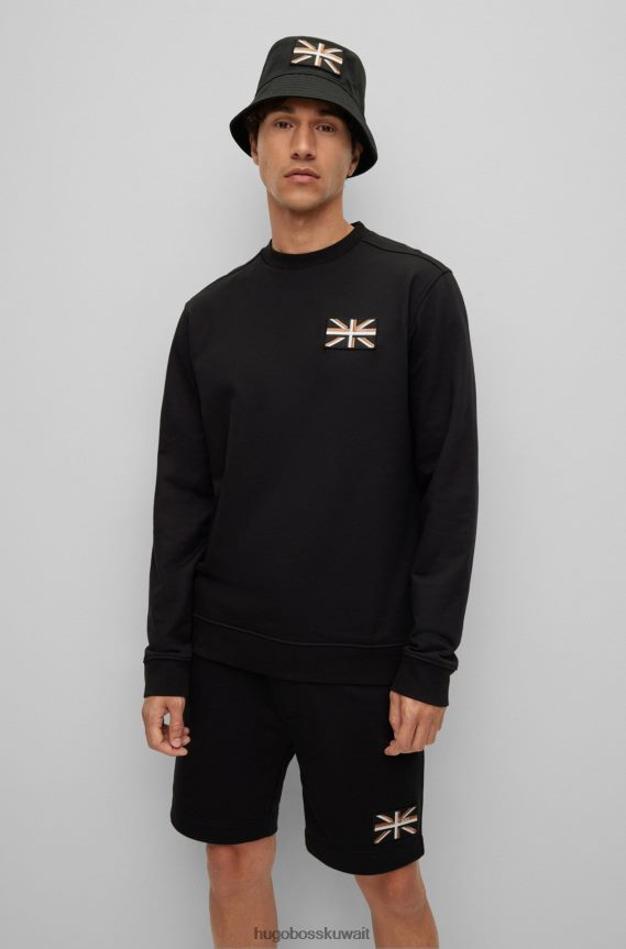 4TFNJN3271 أسود Hugo Boss سويت شيرت هوغو من القطن العضوي باللون الأسود مع رقعة Union Jack