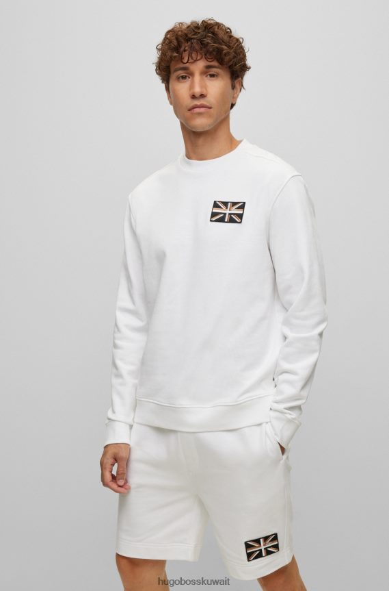 4TFNJN3273 أبيض Hugo Boss سويت شيرت من القطن العضوي مع رقعة Union Jack باللون الأبيض