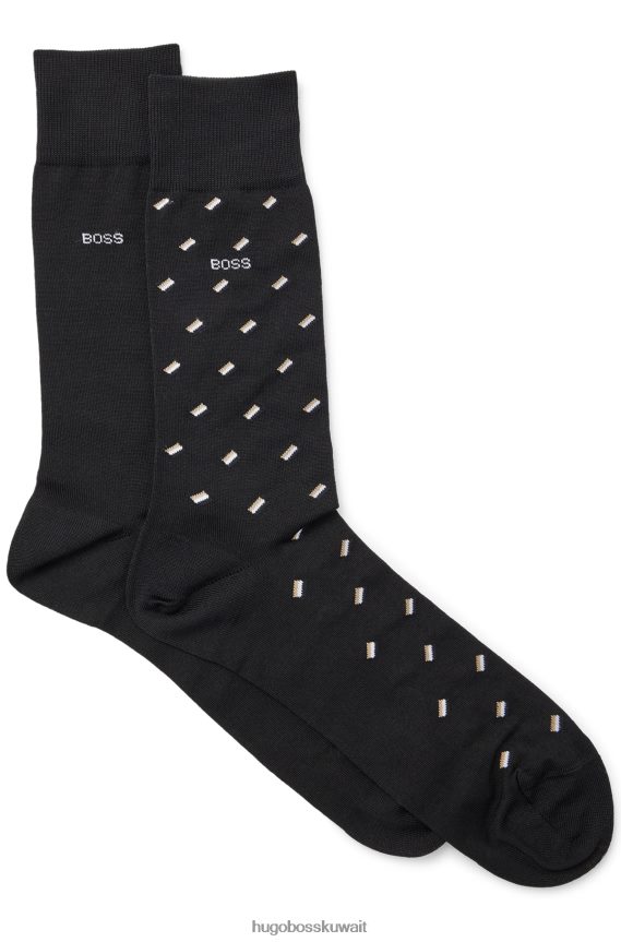 4TFNJN3277 أسود Hugo Boss Hugo أسود - حزمة من قطعتين من الجوارب المصنوعة من مزيج القطن المرسيري بطول عادي