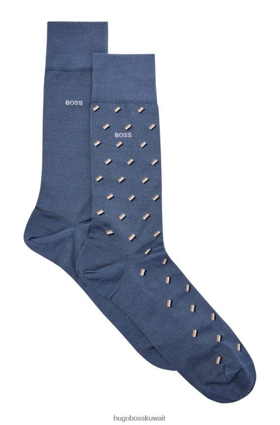 4TFNJN3278 أزرق Hugo Boss Hugo - حزمة من قطعتين من الجوارب المصنوعة من مزيج القطن المرسيري بطول عادي باللون الأزرق