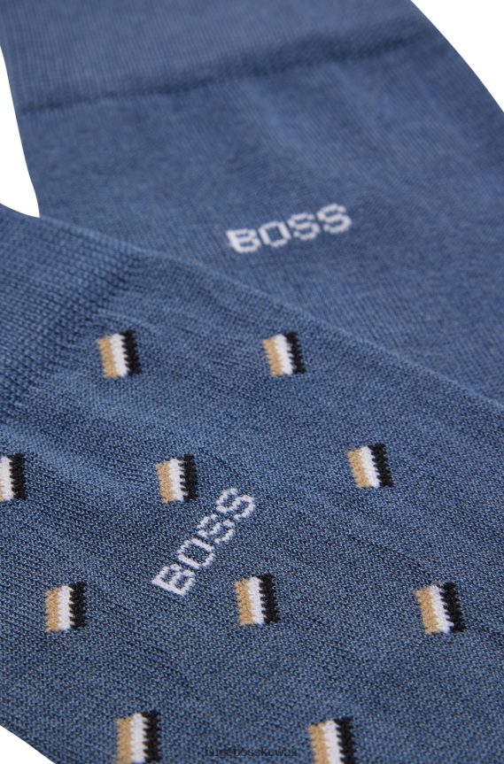 4TFNJN3278 أزرق Hugo Boss Hugo - حزمة من قطعتين من الجوارب المصنوعة من مزيج القطن المرسيري بطول عادي باللون الأزرق