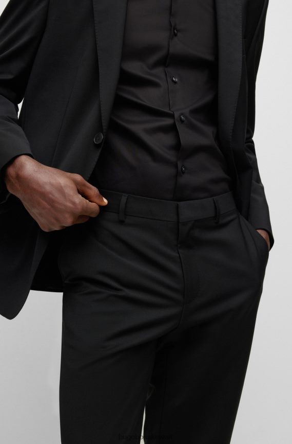 4TFNJN3282 أسود Hugo Boss بنطال هوغو الرسمي باللون الأسود مصنوع من مزيج الصوف