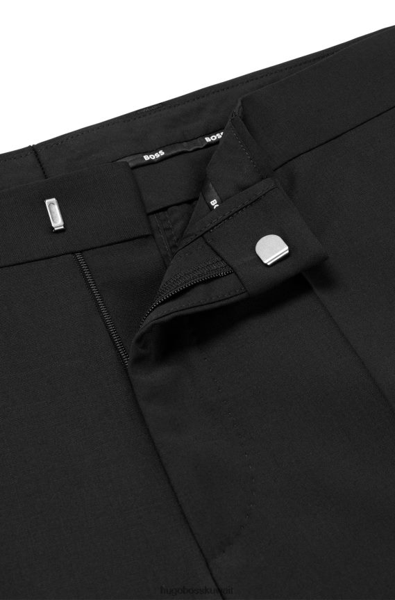 4TFNJN3282 أسود Hugo Boss بنطال هوغو الرسمي باللون الأسود مصنوع من مزيج الصوف