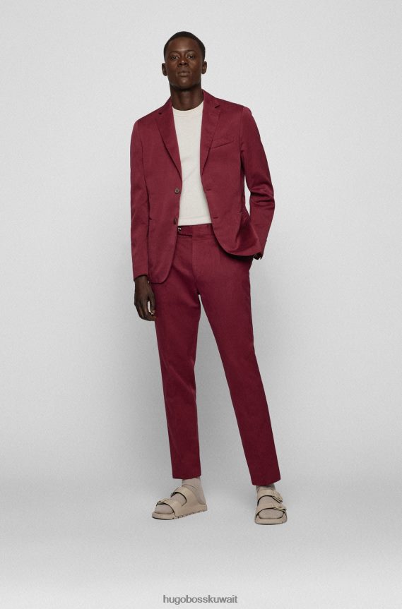4TFNJN3285 احمر غامق Hugo Boss بنطال مريح مصنوع من مزيج القطن والكتان المغسول باللون الأحمر الداكن