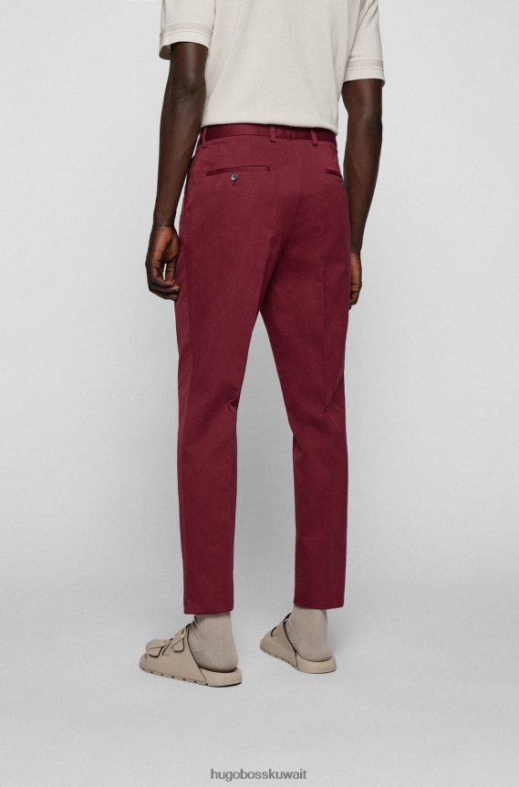 4TFNJN3285 احمر غامق Hugo Boss بنطال مريح مصنوع من مزيج القطن والكتان المغسول باللون الأحمر الداكن