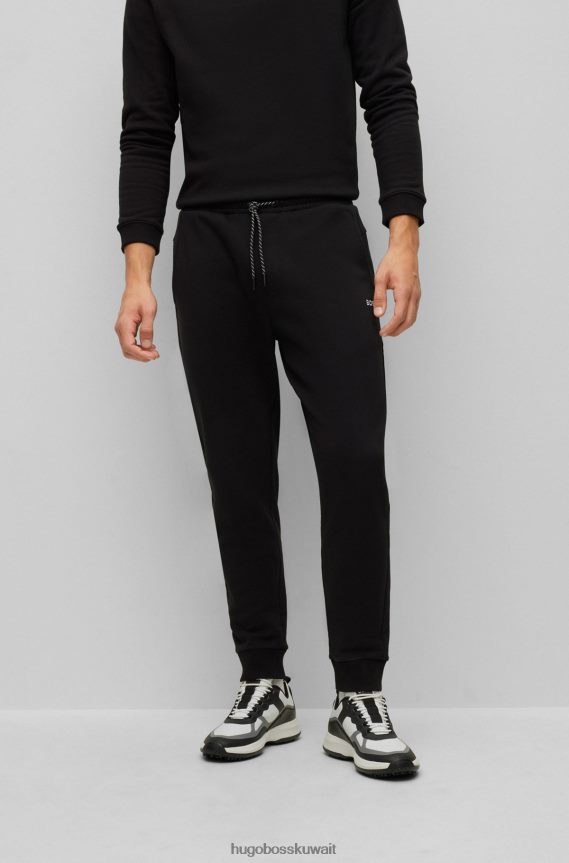4TFNJN3288 أسود Hugo Boss بدلة رياضية من قطن تيري مع شعار متباين باللون الأسود