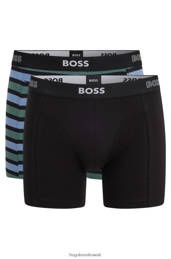 4TFNJN3293 منقوشة Hugo Boss حزمة من قطعتين من السراويل الداخلية المصنوعة من القطن المطاطي مع أحزمة خصر تحمل شعار Hugo