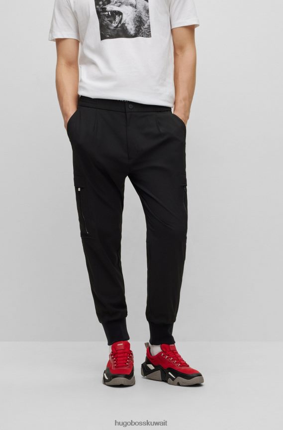 4TFNJN3294 أسود Hugo Boss بنطال بقصّة ضيّقة وأساور من نسيج التويل المطاطي عالي الأداء باللون الأسود