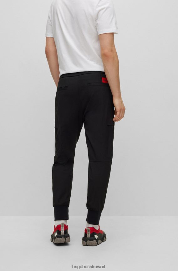 4TFNJN3294 أسود Hugo Boss بنطال بقصّة ضيّقة وأساور من نسيج التويل المطاطي عالي الأداء باللون الأسود