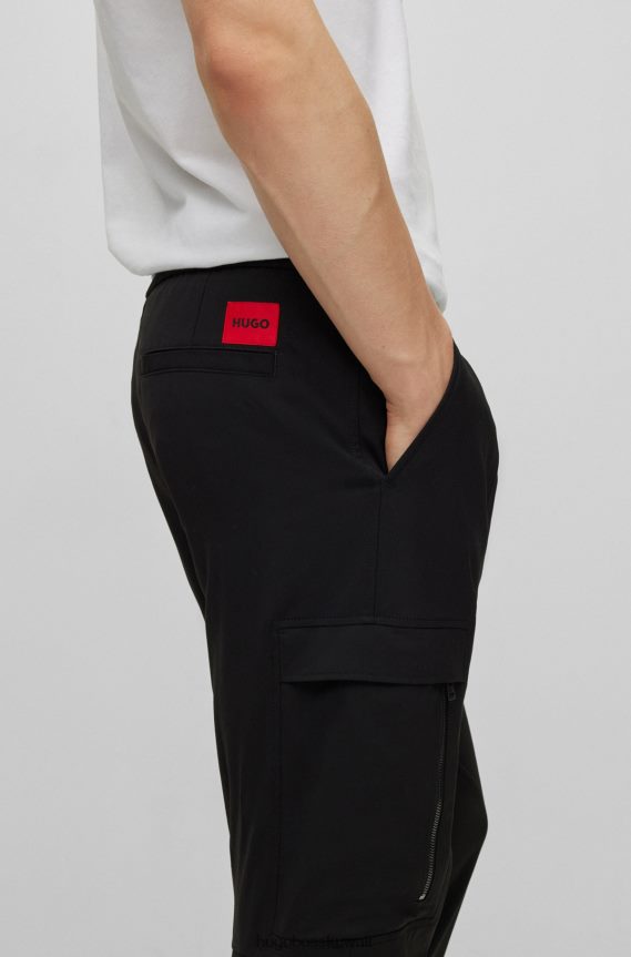 4TFNJN3294 أسود Hugo Boss بنطال بقصّة ضيّقة وأساور من نسيج التويل المطاطي عالي الأداء باللون الأسود