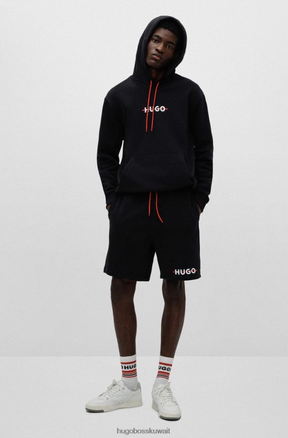 4TFNJN3295 أسود Hugo Boss شورت هوغو من مزيج القطن باللون الأسود مع شعار وشريط