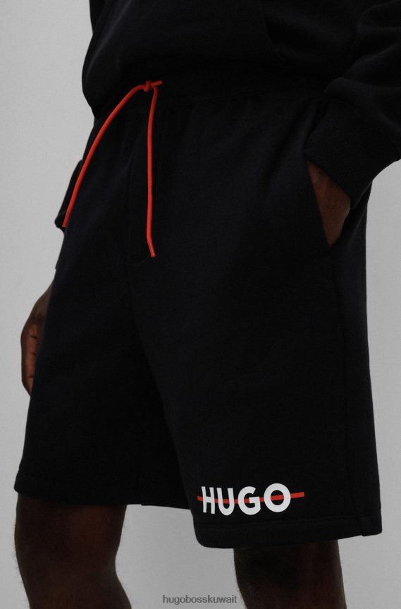 4TFNJN3295 أسود Hugo Boss شورت هوغو من مزيج القطن باللون الأسود مع شعار وشريط