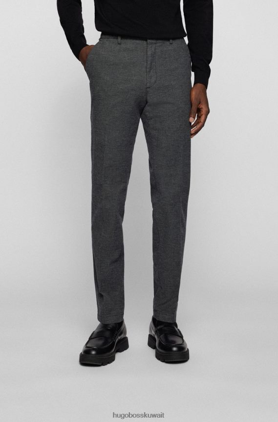 4TFNJN3297 أسود Hugo Boss بنطال تشينو Hugo ذو المقاس النحيف مصنوع من القطن الأسود المريح والمطاط بلونين