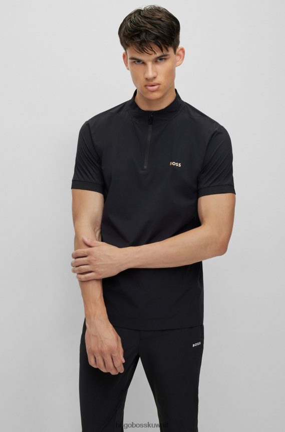 4TFNJN3298 أسود Hugo Boss قميص بولو بقصة ضيقة مصنوع من مادة مطاطية مريحة باللون الأسود