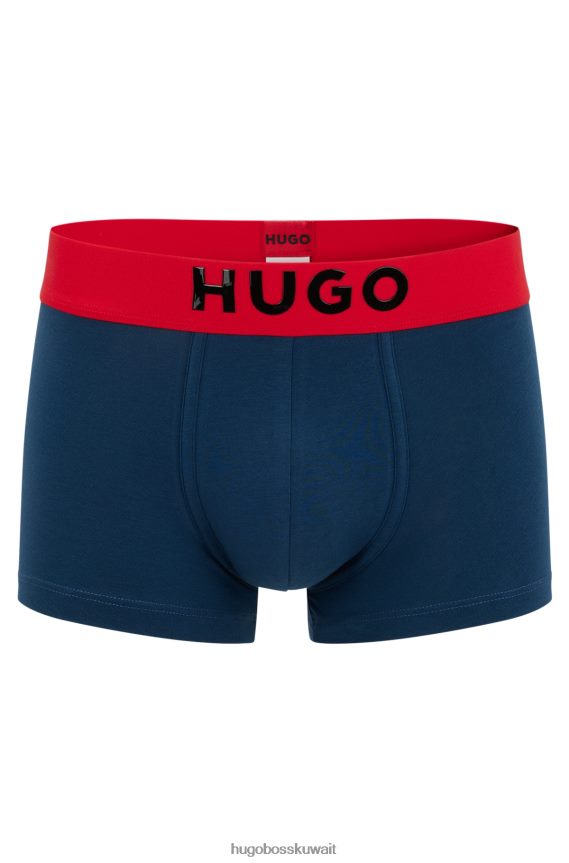4TFNJN3301 أزرق غامق Hugo Boss سروال داخلي منتظم الارتفاع مصنوع من القطن المطاطي مع شعار هوغو من السيليكون باللون الأزرق الداكن