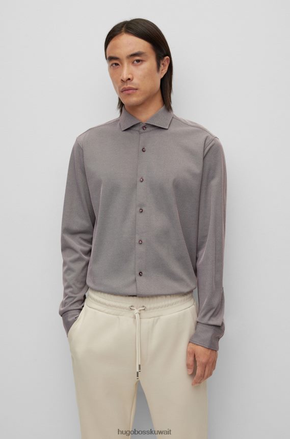 4TFNJN3303 احمر غامق Hugo Boss قميص Hugo باللون الأحمر الداكن ذو المقاس العادي مصنوع من مزيج القطن بنمط صغير