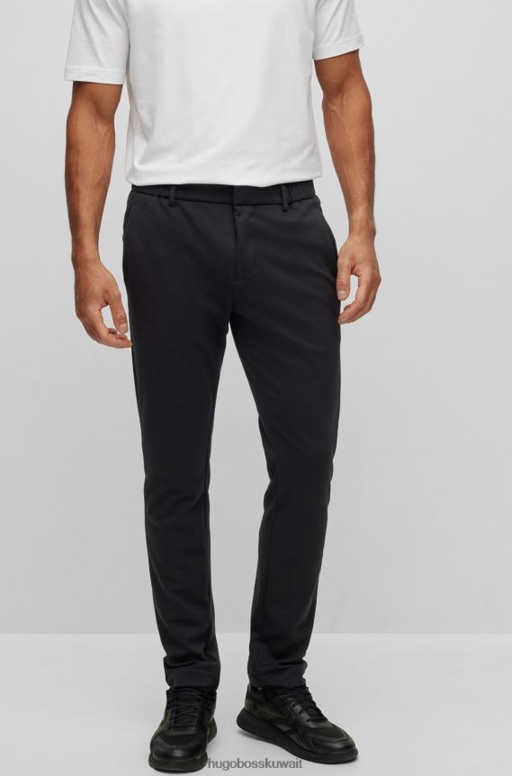 4TFNJN3305 أسود Hugo Boss تشينو بقصة ضيقة مع حزام خصر مطاطي جزئيًا باللون الأسود