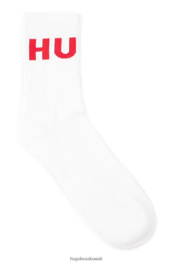 4TFNJN3307 أبيض أسود Hugo Boss حزمة من اثنين من الجوارب المصنوعة من مزيج القطن باللون الأبيض