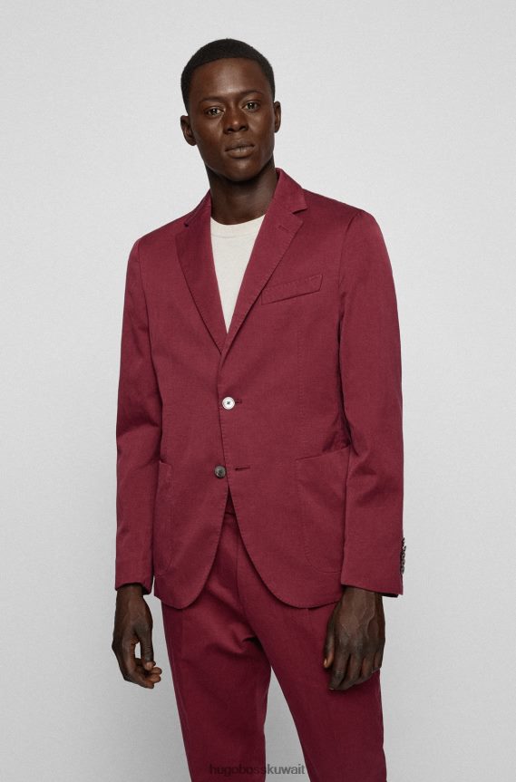 4TFNJN3312 احمر غامق Hugo Boss سترة حمراء داكنة بقصّة ضيقة مصنوعة من القطن والكتان