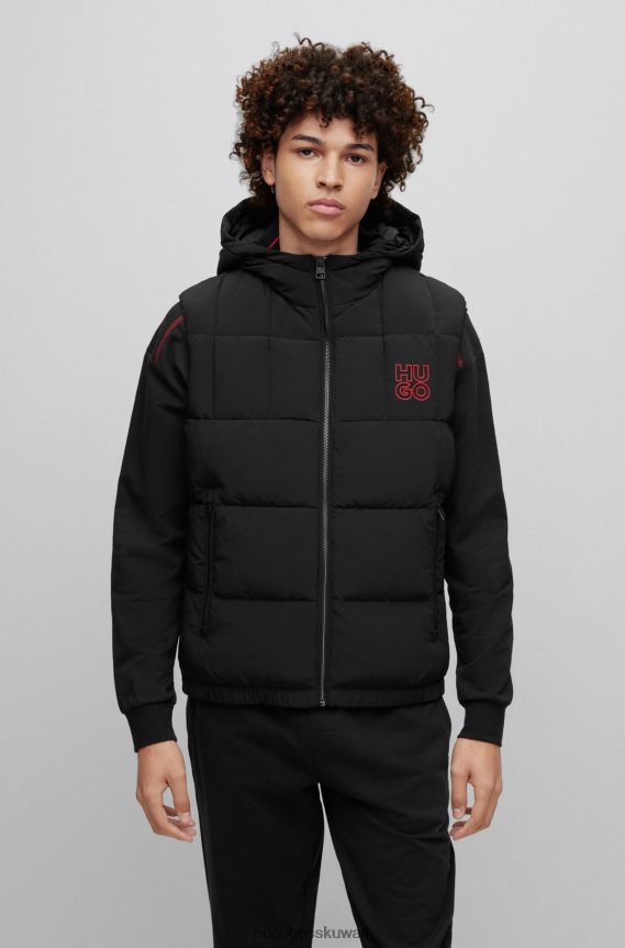 4TFNJN3313 أسود Hugo Boss جيليه منتفخ طارد للماء بقصة ضيقة مع شعار Hugo باللون الأسود