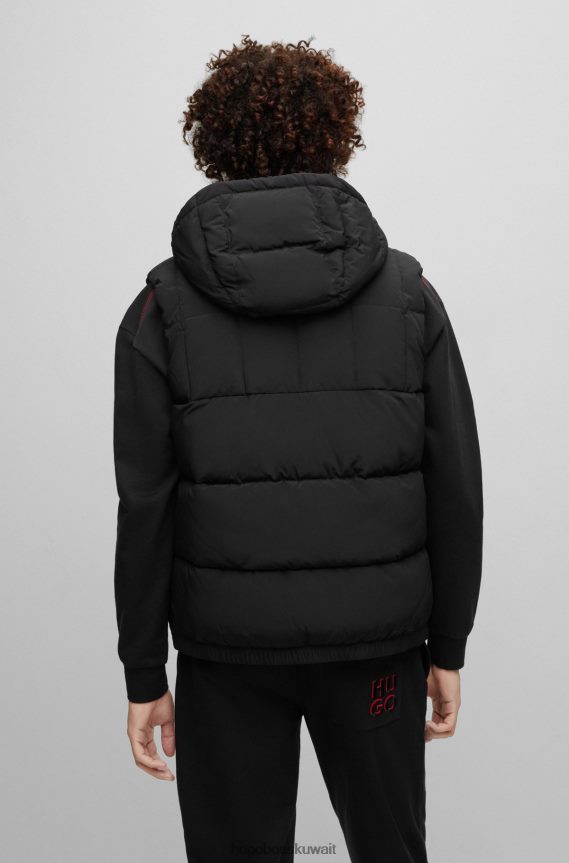 4TFNJN3313 أسود Hugo Boss جيليه منتفخ طارد للماء بقصة ضيقة مع شعار Hugo باللون الأسود